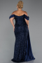 Navy Blue Boat Neck Long Sequined Plus Size Evening Gown ABU4086