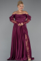 Long Plum Satin Formal Plus Size Dress ABU5261