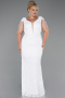White Short Sleeve V Neck Long Sequin Plus Size Evening Gown ABU4821