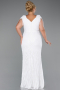 White Short Sleeve V Neck Long Sequin Plus Size Evening Gown ABU4821