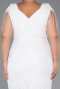 White Short Sleeve V Neck Long Sequin Plus Size Evening Gown ABU4821