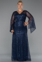 Long Navy Blue Beaded Plus Size Evening Gown ABU5243