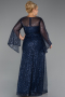Long Navy Blue Beaded Plus Size Evening Gown ABU5243