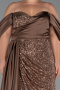 Copper Boat Neck Long Sequined Plus Size Evening Gown ABU4086