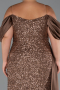 Copper Boat Neck Long Sequined Plus Size Evening Gown ABU4086