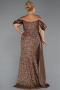 Copper Boat Neck Long Sequined Plus Size Evening Gown ABU4086