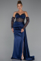 Long Navy Blue Satin Evening Dress ABU5288