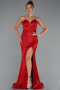 Long Red Beaded Evening Dress ABU5292