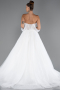 White Boat Neck Stoned Long Princess Wedding Dress ABG103
