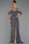 Long Anthracite Beaded Evening Dress ABU5316