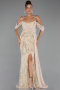 Long Beige Beaded Evening Dress ABU5316