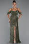 Long Olive Drab Beaded Evening Dress ABU5316