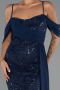 Long Navy Blue Beaded Evening Dress ABU5316