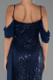 Long Navy Blue Beaded Evening Dress ABU5316