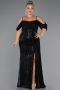 Long Black Beaded Formal Plus Size Dress ABU5319