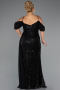 Long Black Beaded Formal Plus Size Dress ABU5319