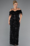 Long Black Beaded Plus Size Evening Gown ABU5326