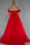 Red Boat Neck Embroidered Long Plus Size Special Design Dress ABU4722