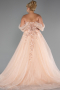 Salmon Boat Neck Embroidered Long Plus Size Special Design Dress ABU4722