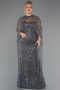 Long Anthracite Beaded Plus Size Wedding Dress ABU5328