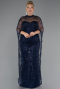 Long Navy Blue Beaded Plus Size Wedding Dress ABU5328