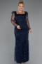 Long Navy Blue Beaded Plus Size Engagement Dress ABU4761