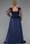 Long Navy Blue Beaded Plus Size Engagement Dress ABU4761