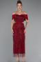 Midi Burgundy Beaded Party Dress ABK2453