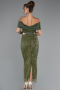 Midi Olive Drab Beaded Party Dress ABK2453