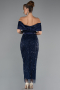 Midi Navy Blue Beaded Party Dress ABK2453