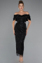 Midi Black Beaded Party Dress ABK2453