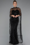 Black Strapless Shawl Stoned Long Evening Gown ABU4517