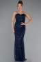 Navy Blue Strapless Shawl Stoned Long Evening Gown ABU4517