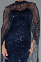 Navy Blue Strapless Shawl Stoned Long Evening Gown ABU4517