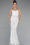 White Strapless Shawl Stoned Long Evening Gown ABU4517