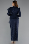 Navy Blue Long Sleeve Stand Collar Midi Beaded Evening Gown ABK2346