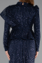 Navy Blue Long Sleeve Stand Collar Midi Beaded Evening Gown ABK2346