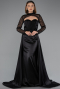 Black Long Sleeve Bustier Detailed Sequin Train Satin Evening Gown ABU4765