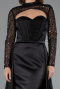 Black Long Sleeve Bustier Detailed Sequin Train Satin Evening Gown ABU4765