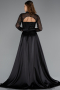 Black Long Sleeve Bustier Detailed Sequin Train Satin Evening Gown ABU4765