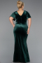 Emerald Green Short Sleeve Slit Long Velvet Plus Size Evening Dress ABU4317