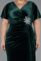 Emerald Green Short Sleeve Slit Long Velvet Plus Size Evening Dress ABU4317