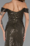 Long Olive Drab Beaded Evening Dress ABU5401