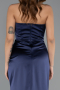 Long Navy Blue Satin Prom Gown ABU5417