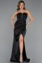 Long Black Satin Prom Gown ABU5417