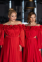 Red Boat Neck Long Sleeve Plus Size Chiffon Prom Gown ABU4131