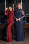 Burgundy Long Sleeve High Collar Stoned Evening Gown ABU4526