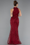 Burgundy Halter Neck Long Beaded Mermaid Evening Gown ABU4791
