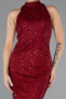 Burgundy Halter Neck Long Beaded Mermaid Evening Gown ABU4791