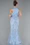Light Blue Halter Neck Long Beaded Mermaid Evening Gown ABU4791